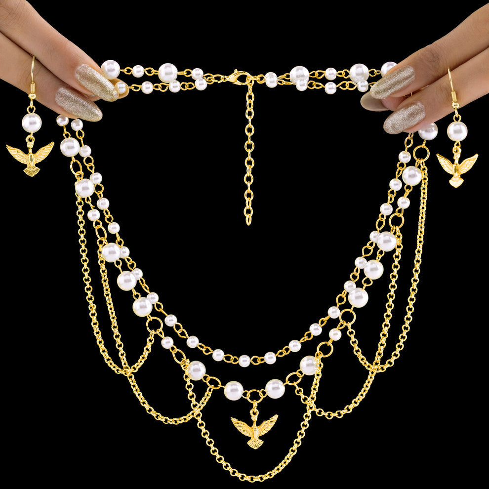 PRANJO Anti-Tarnish Pearls & Bird Necklace Set With Earrings