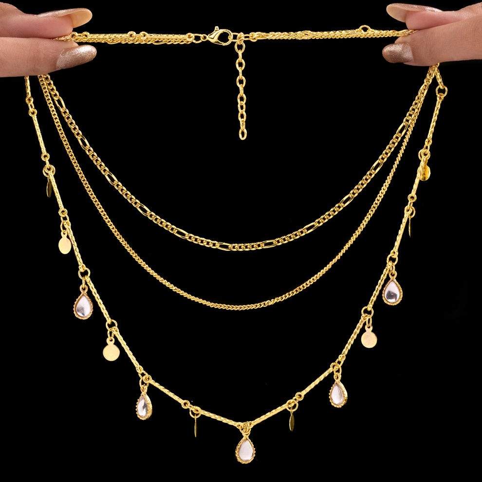 PRANJO Anti-Tarnish Triple Layer Golden Chain & Charms Necklace