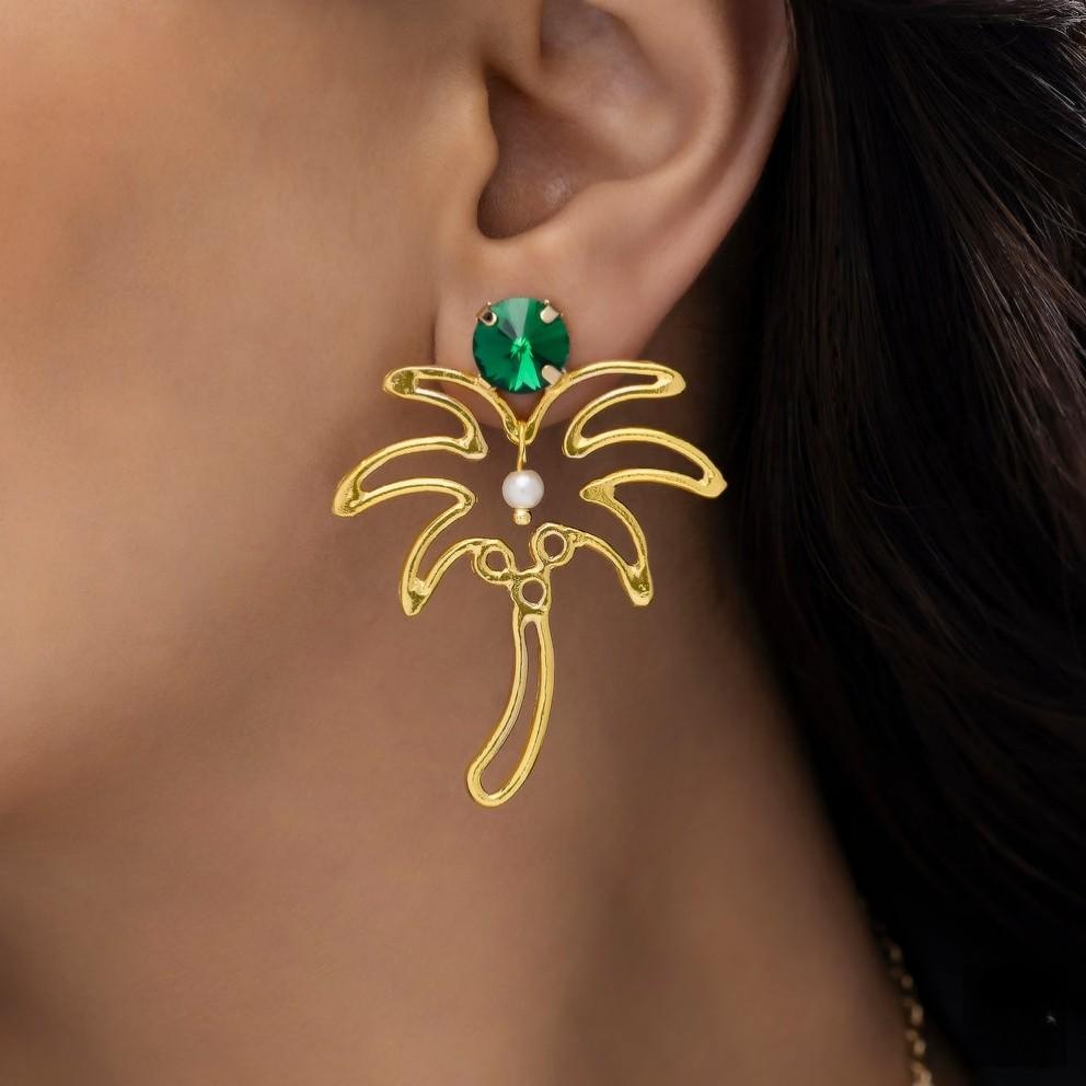 PRANJO Anti-Tarnish Palm Tree Necklace Set With Earrings