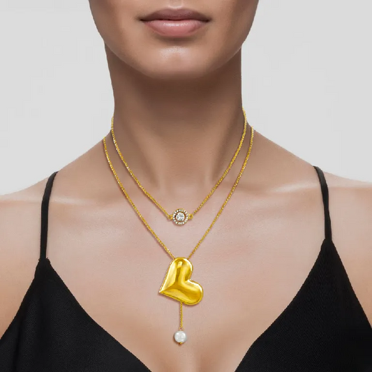 PRANJO Anti-Tarnish Multi Layer Crystal & Golden Heart Necklace