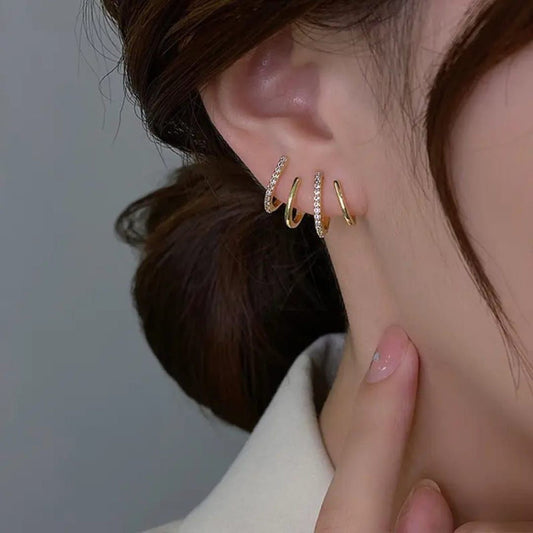 Korean Elegant Multi-Layer Crystal Gold Cuff Earrings