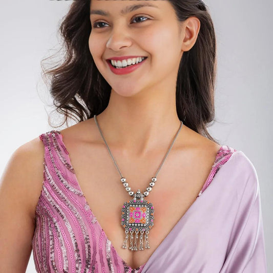 PRANJO Ethnic Statement Necklace with Colorful Enamel