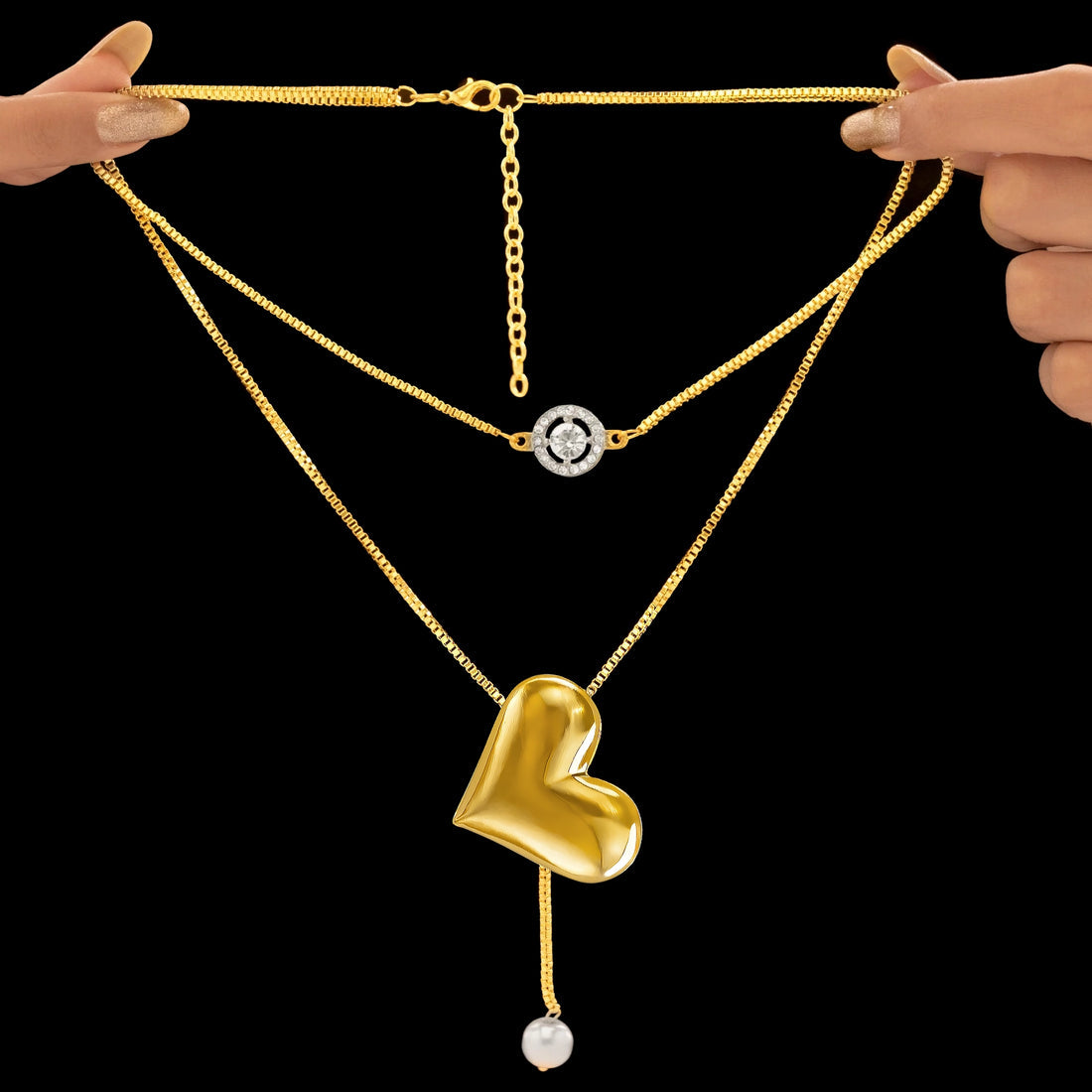 PRANJO Anti-Tarnish Multi Layer Crystal & Golden Heart Necklace
