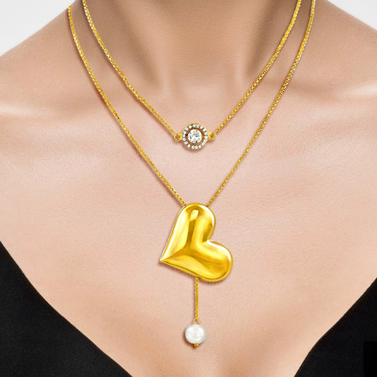 PRANJO Anti-Tarnish Multi Layer Crystal & Golden Heart Necklace