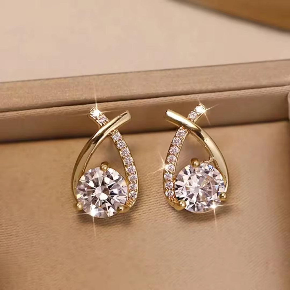 Korean Luxury Crystal Teardrop Gold Stud Earrings