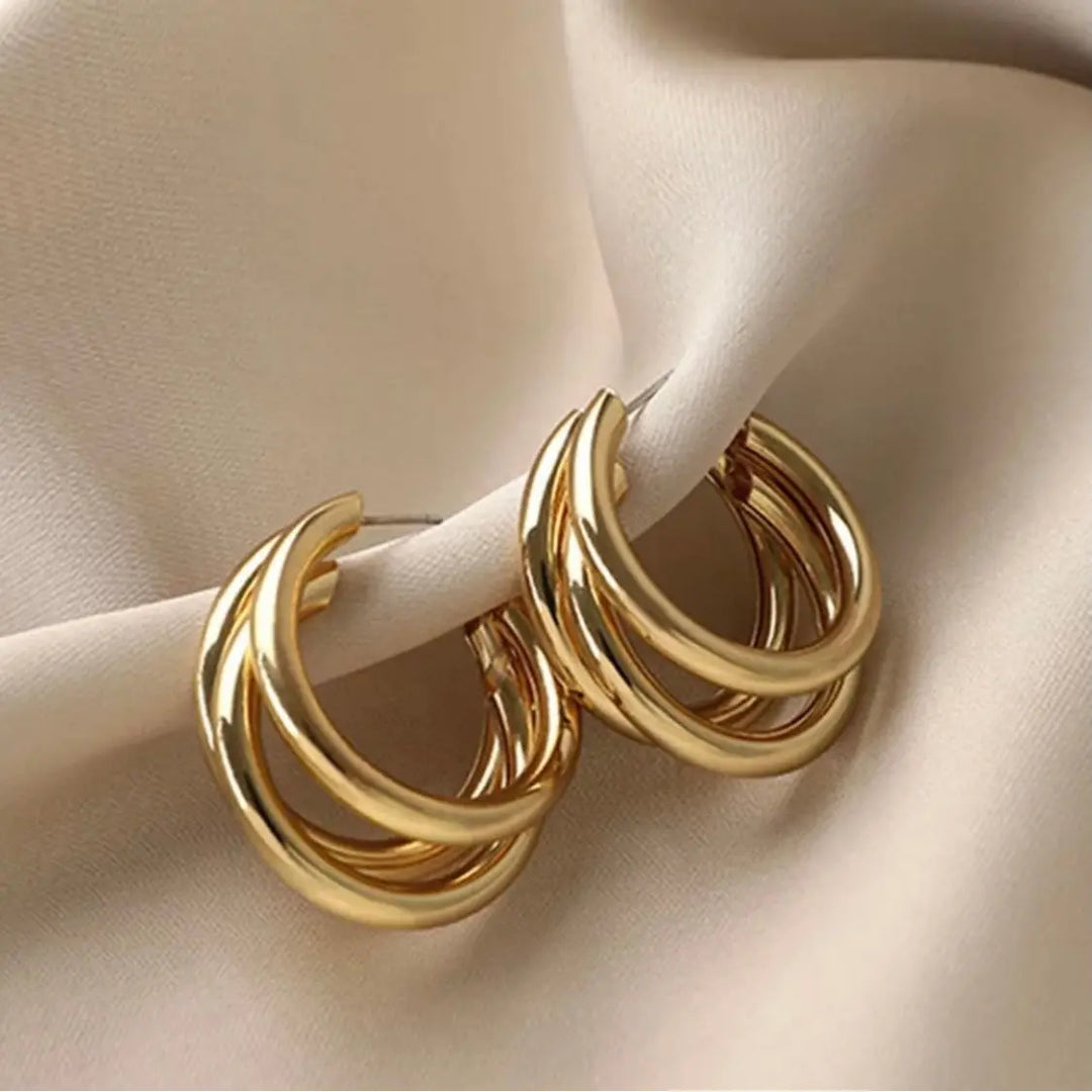 Korean Triple Layer Gold Plated Chunky Hoop Earrings