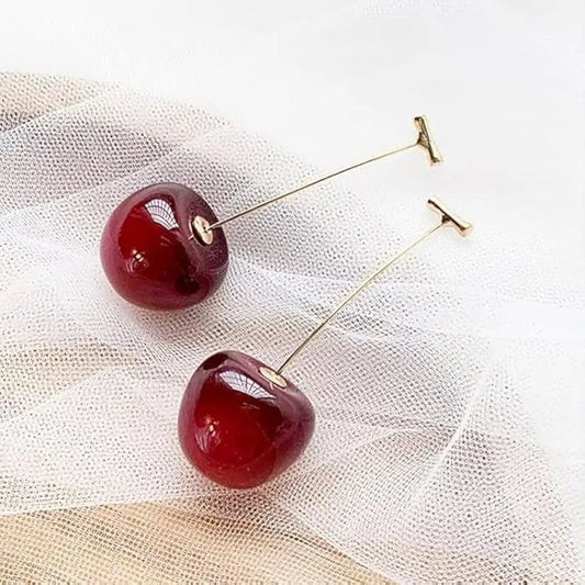 Korean Cute Cherry Long Drop Earrings