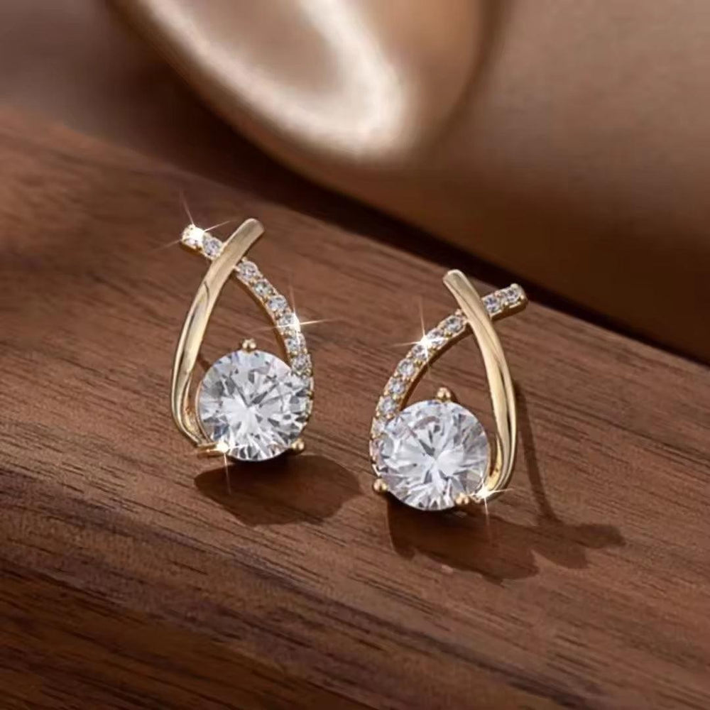 Korean Luxury Crystal Teardrop Gold Stud Earrings